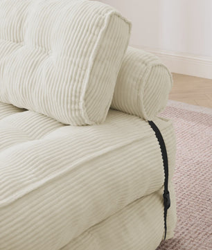 2-in-1 Beige Ribstof Fauteuil en Slaapbank - Multifunctioneel en Opvouwbaar