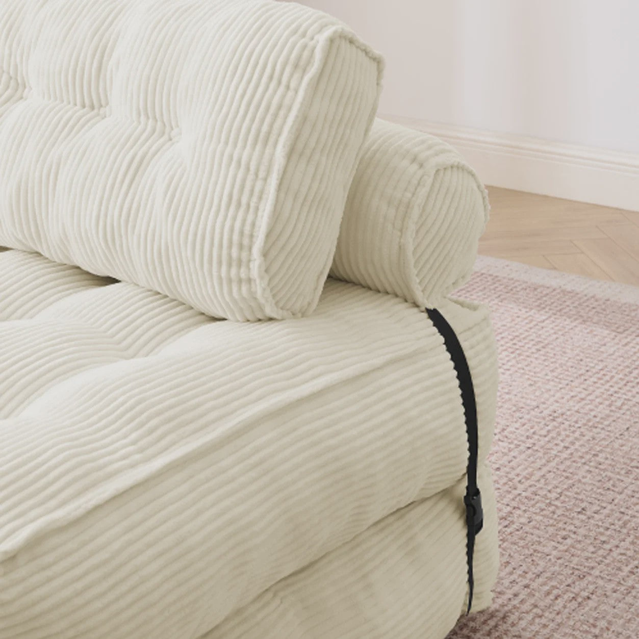 2-in-1 Beige Ribstof Fauteuil en Slaapbank - Multifunctioneel en Opvouwbaar
