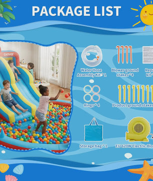 Garvee Kinder Springkussen met Waterglijbaan en Waterpistool - Groot Opblaasbaar Speelparadijs