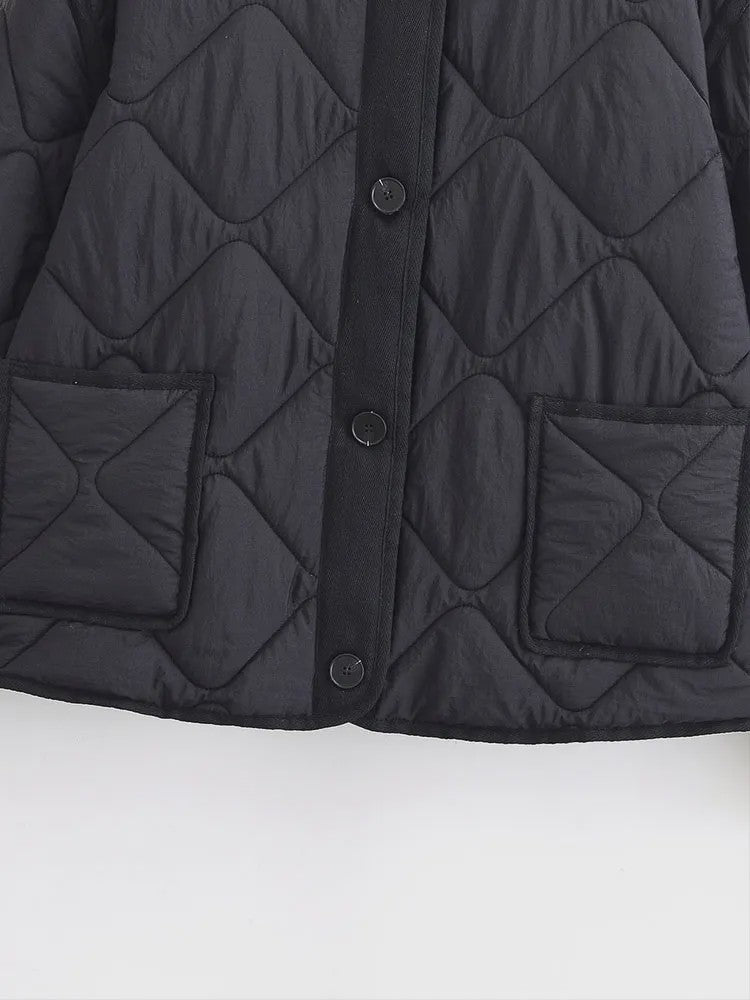 Dames Korte Gewatteerde Jas met Ronde Hals - Stijlvolle Herfst/Winter Casual Jas