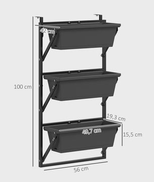 Verticale Plantenbak 3 Lagen - Vierkante Buitenpotten met Drainage en Staal Frame