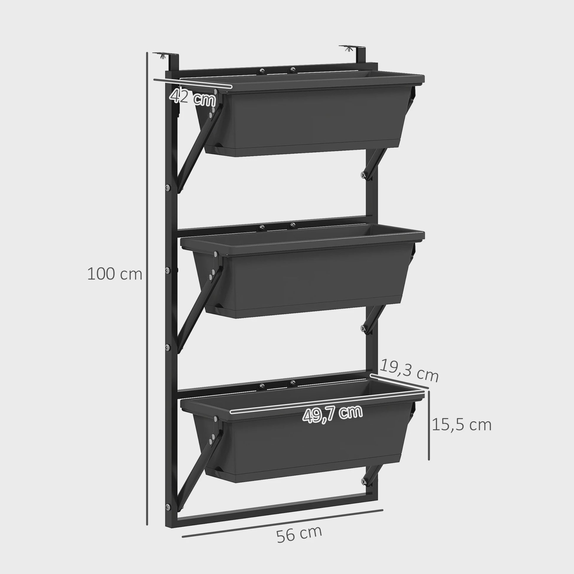 Verticale Plantenbak 3 Lagen - Vierkante Buitenpotten met Drainage en Staal Frame