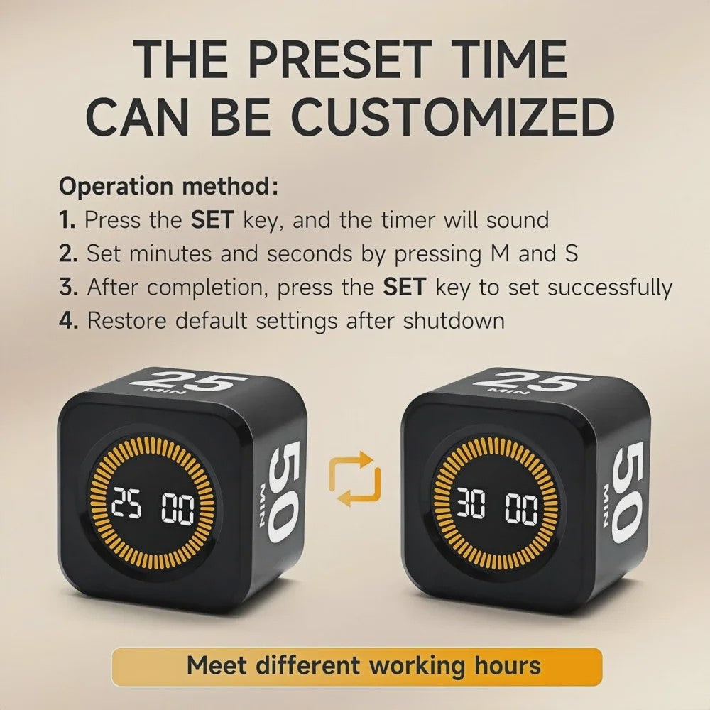 Slimme Timer Kubus met Zwaartekracht Sensor - Visuele Tijdmanagement Tool met LED Scherm