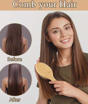 Natuurlijke Bamboe Haarborstel met Luchtkussen - Anti-statisch, Ontklittend & Scalp Massage