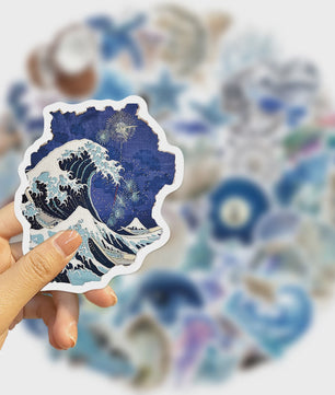 50x Ocean & Blauwe Esthetische Stickers - Waterdicht & Verwijderbaar voor Laptop, Koffer, Gitaar