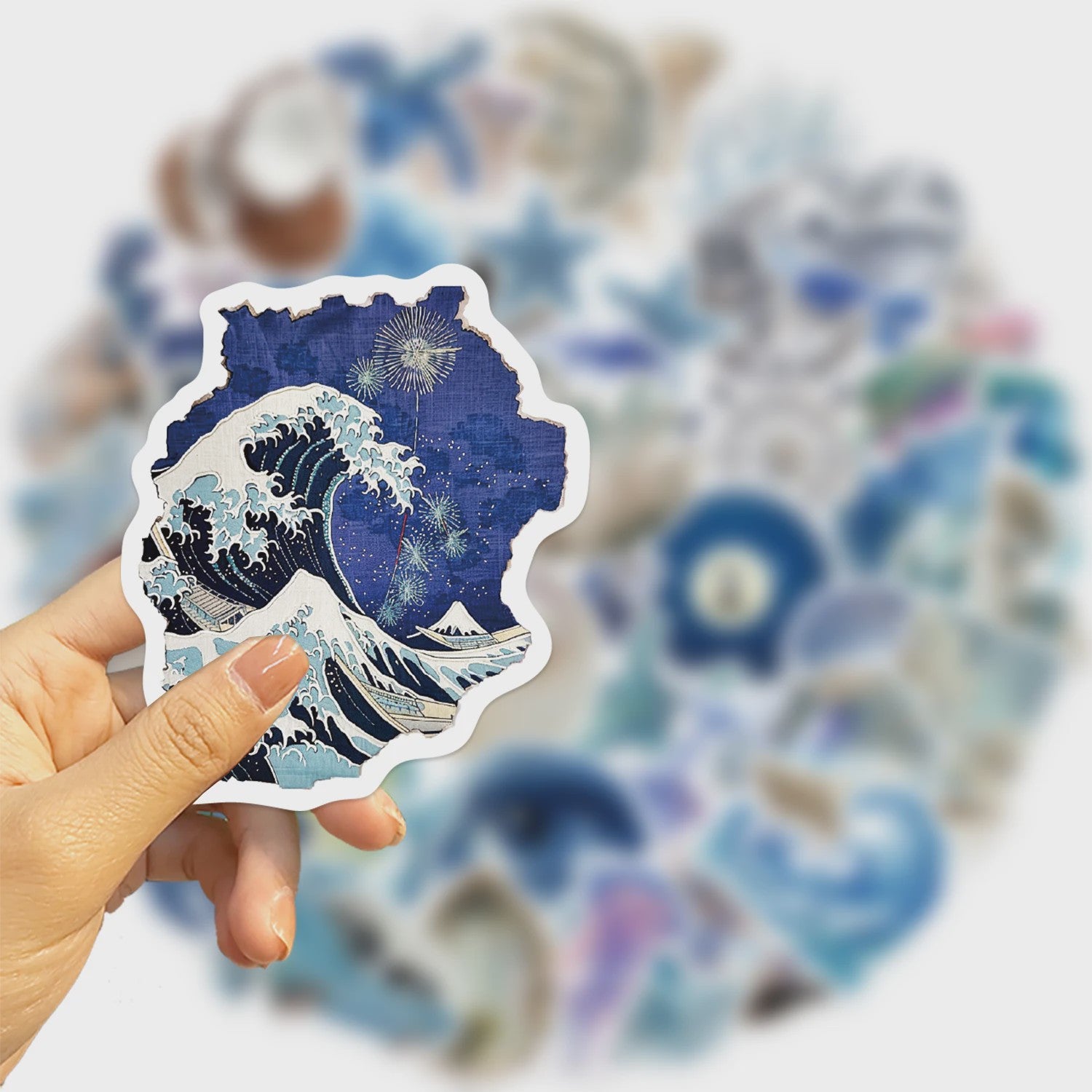 50x Ocean & Blauwe Esthetische Stickers - Waterdicht & Verwijderbaar voor Laptop, Koffer, Gitaar