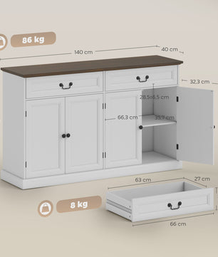 HOMCOM Buffetkast Woonkamer - 4 Deuren, 2 Lades, Verstelbare Planken & Rustieke Stijl