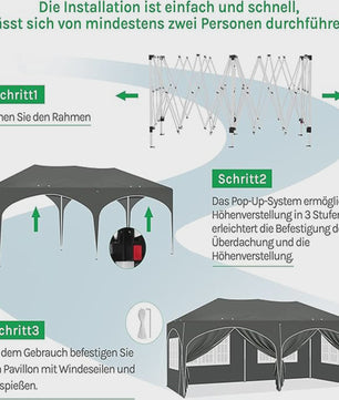 Pop-Up Partytent 3x6m - Verstelbaar, Waterdicht Paviljoen met 6 Zijwanden voor Tuin & Outdoor