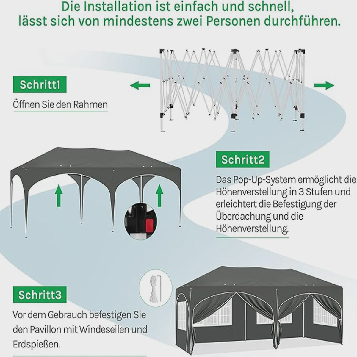 Pop-Up Partytent 3x6m - Verstelbaar, Waterdicht Paviljoen met 6 Zijwanden voor Tuin & Outdoor