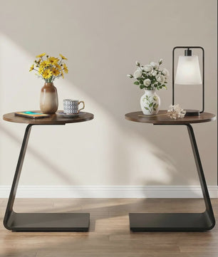 Moderne Ronde Bijzettafel 50cm - C-vormig Metalen Frame