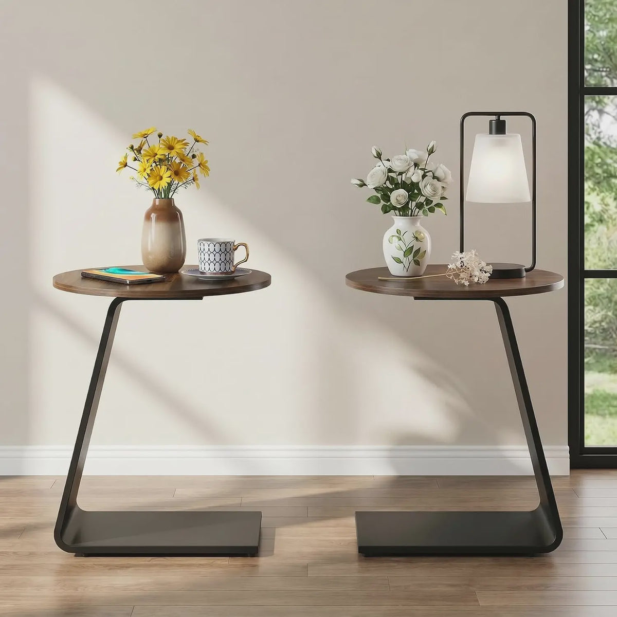 Moderne Ronde Bijzettafel 50cm - C-vormig Metalen Frame