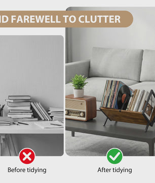 Stijlvolle Retro Vinylplatenhouder & LP Opbergrek - Minimalistisch Bureau Display