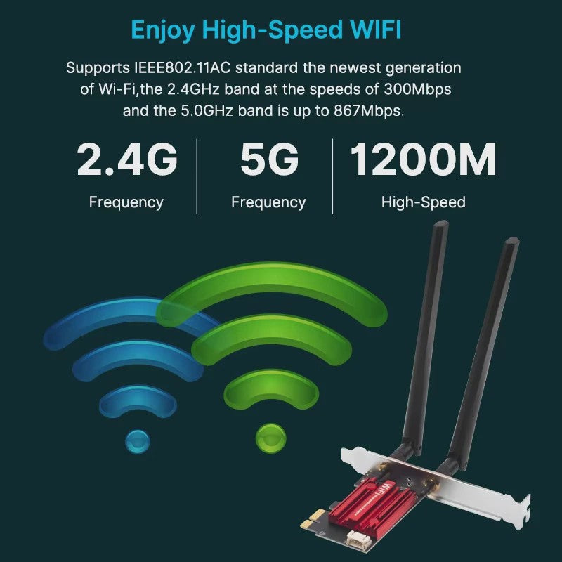 KEBIDUMEI DW1820 AC1200 PCIe WiFi Adapter met Bluetooth 4.1