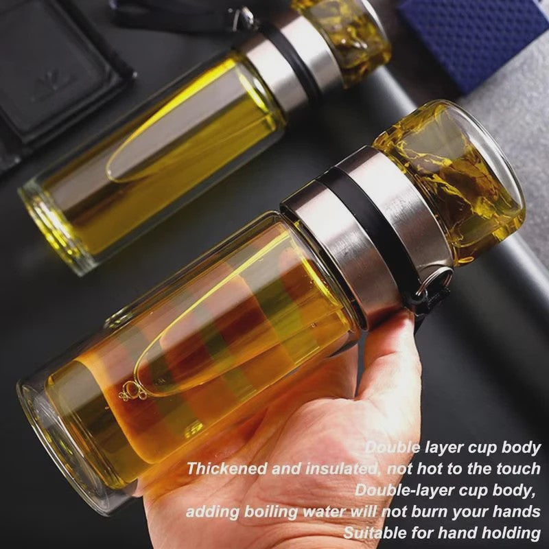 Dubbelwandige Glazen Theefles met Infuser - Lekvrij & Draagbaar