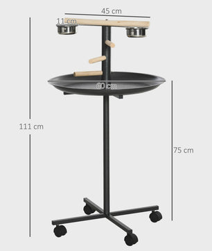 PawHut Vogelvoederstation met 2 RVS Bakjes en Wielen - Grijs, 111cm Hoog