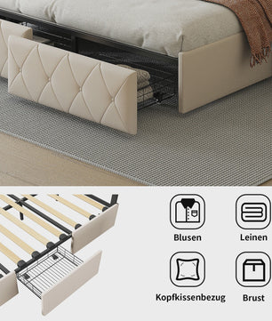 Modern Kunstlederen Bed met Lades en Opbergruimte - Stijlvol Dubbelbed