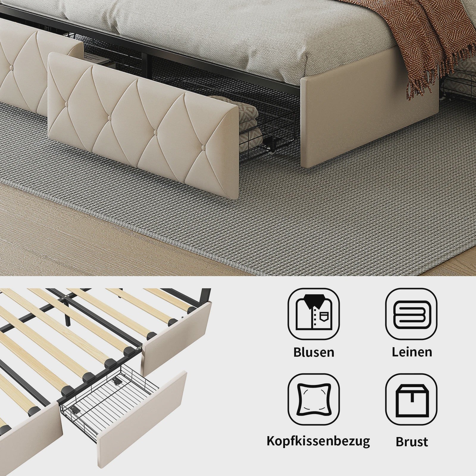 Modern Kunstlederen Bed met Lades en Opbergruimte - Stijlvol Dubbelbed