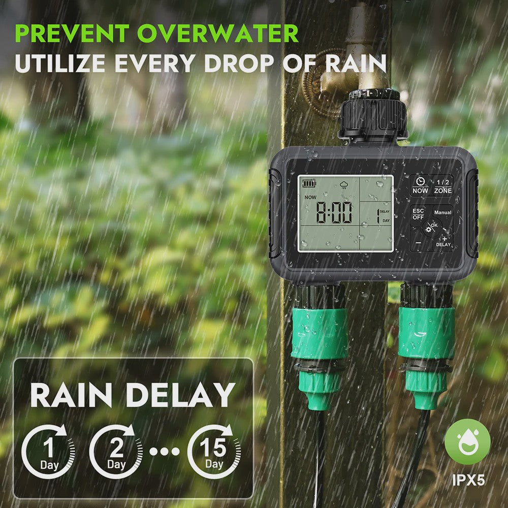 Intelligente Automatische Water Timer met 2 Uitgangen voor Buiten - Programmeerbaar Irrigatiesysteem