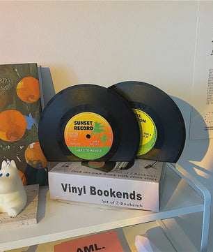 Retro Vinyl Plaat Boekensteunen - Set van 2 - Vintage Decoratie voor Bureau & Kantoor