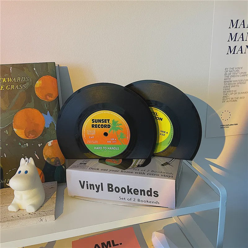 Retro Vinyl Plaat Boekensteunen - Set van 2 - Vintage Decoratie voor Bureau & Kantoor