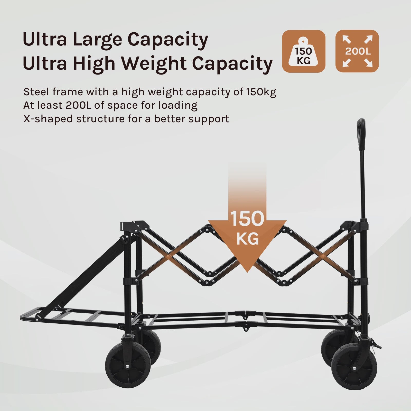 WOLTU Grote Tuinwagen 200L - Opvouwbare Handkar voor Camping, Tuin & Strand
