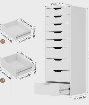 Hoge Ladekast met 9 Laden - Stijlvolle Opbergkast voor Slaapkamer of Woonkamer