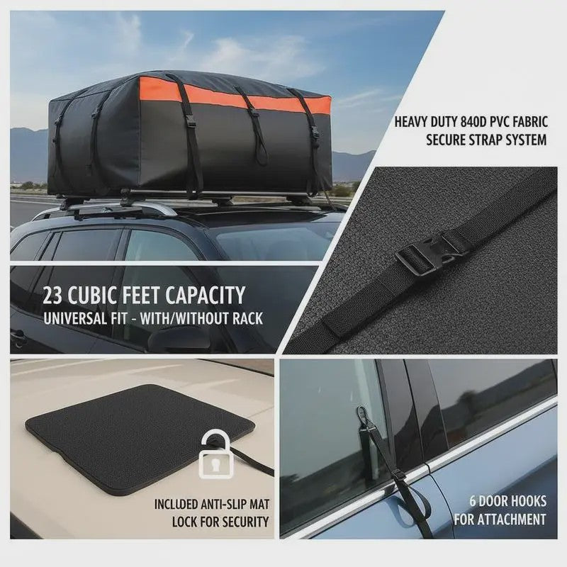 Waterdichte Dakkoffer Tas 23 Cubic Feet - Duurzaam 840D PVC met Slot & Anti-slip Mat