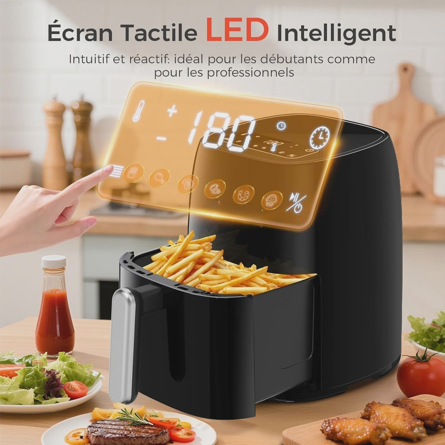 4.2L Airfryer met LED Touchscreen, 6 Voorgeprogrammeerde Menu's & Timer