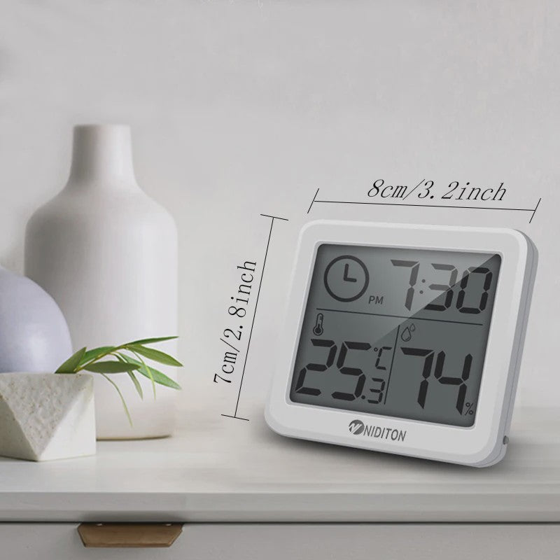 NIDITON Digitale Klok met Temperatuur & Vochtigheidssensor - Stijlvol voor Huis, Keuken & Kantoor