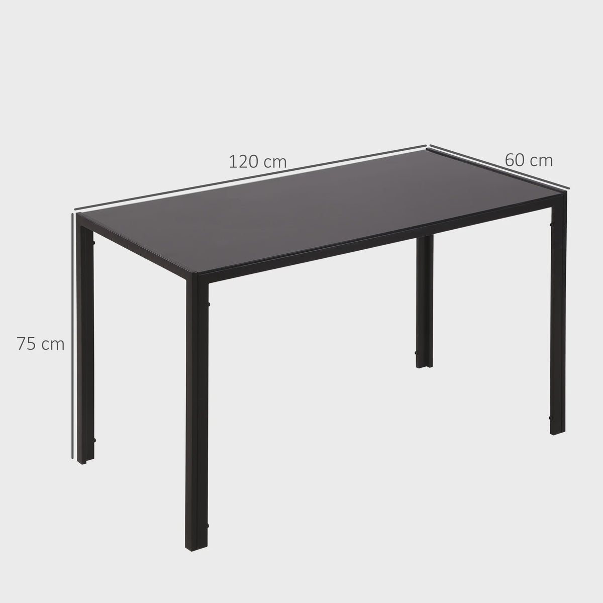 HOMCOM Rechthoekige Eettafel voor 4 Personen - 120x60x75 cm - Keukentafel met Gehard Glazenblad en Stalen Poten