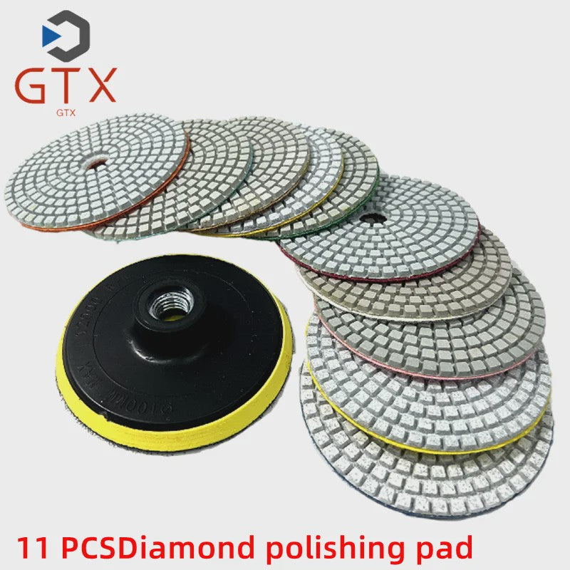 11-delige Diamant Polijstschijven Kit 100mm - Nat/Droog Gebruik voor Steen, Beton & Marmer