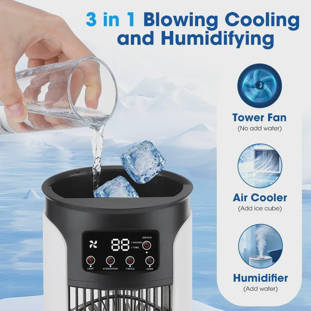 Draagbare USB Airco Ventilator met Verneveling & Luchtkoeler - 6 Snelheden, LED Display, Timer