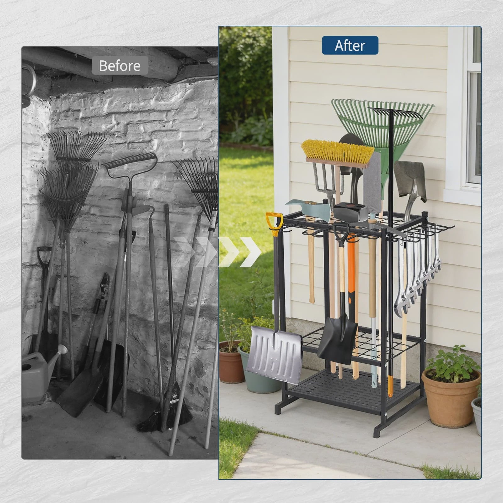 Gereedschap Organizer Tuin - 3 Laags Opbergrek met Mand voor Garage & Tuin