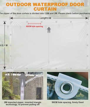 Waterdicht Transparant PVC Zeildoek met Ritssluiting en Verstevigde Oogjes - Ideaal voor Tuin en Garage