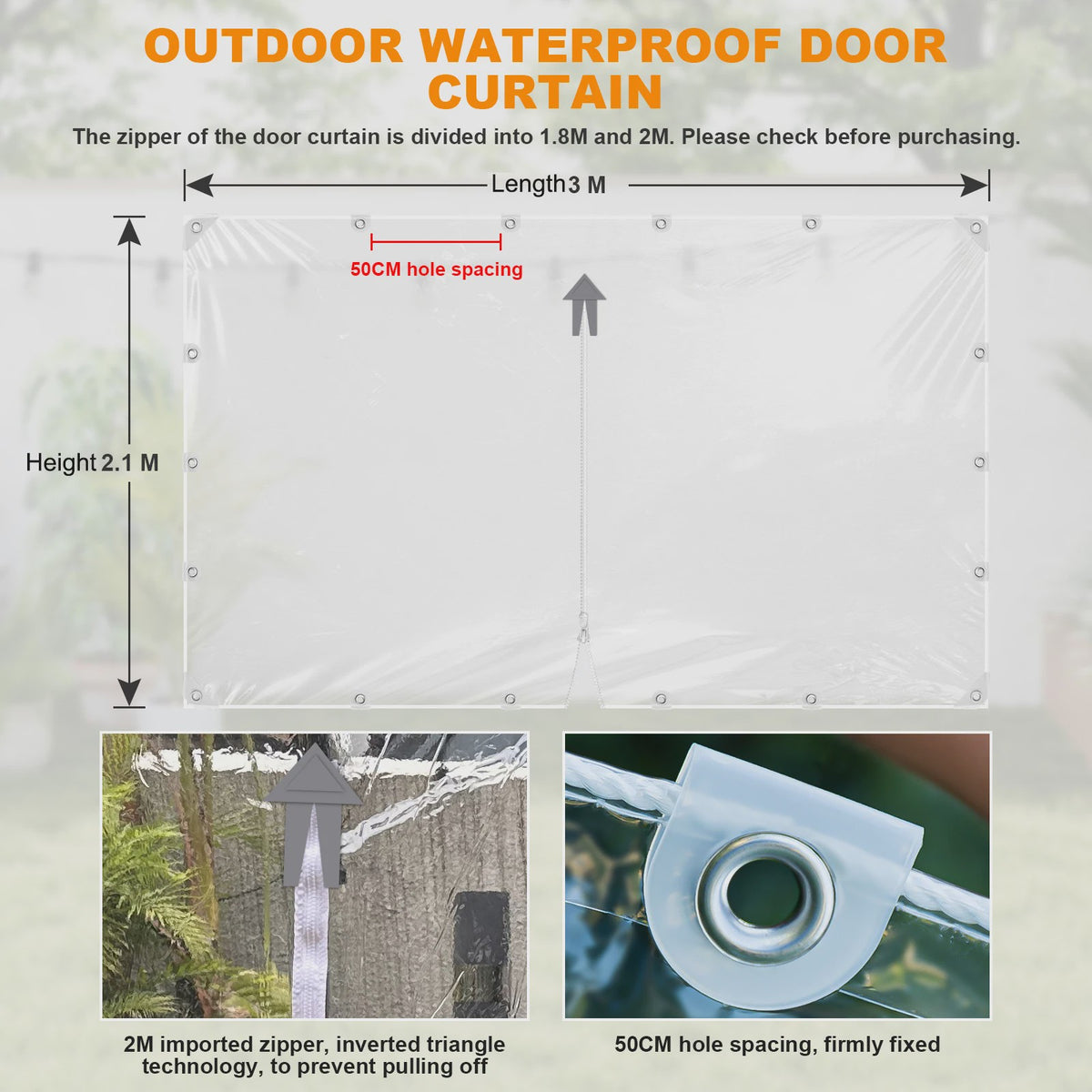 Waterdicht Transparant PVC Zeildoek met Ritssluiting en Verstevigde Oogjes - Ideaal voor Tuin en Garage