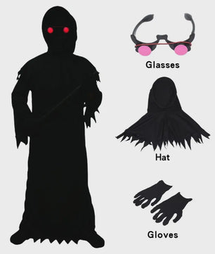 Grim Reaper Doodskostuum met Gloeiende Rode Ogen - Compleet Halloween Outfit