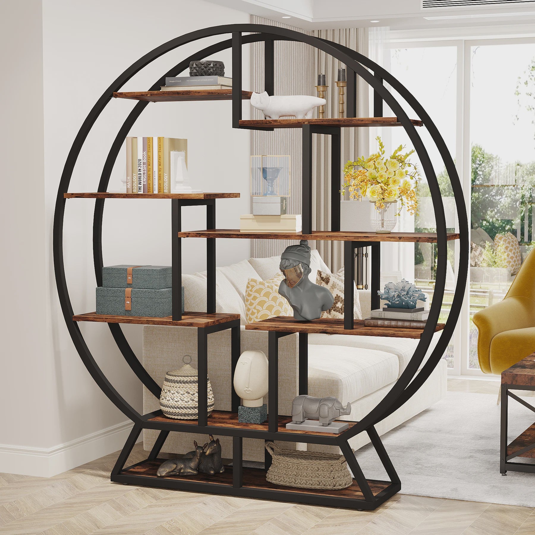 Industriële Ronde Boekenkast met Verspringende Planken - 160 cm Hoog