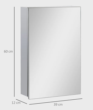 RVS Spiegelkast Badkamer met 1 Deur en 2 Legplanken - 39x12x60 cm