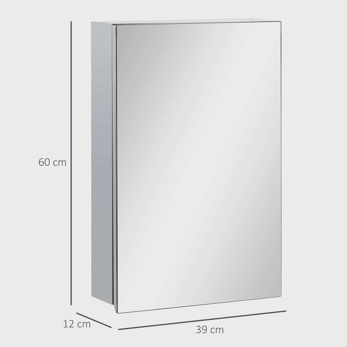 RVS Spiegelkast Badkamer met 1 Deur en 2 Legplanken - 39x12x60 cm