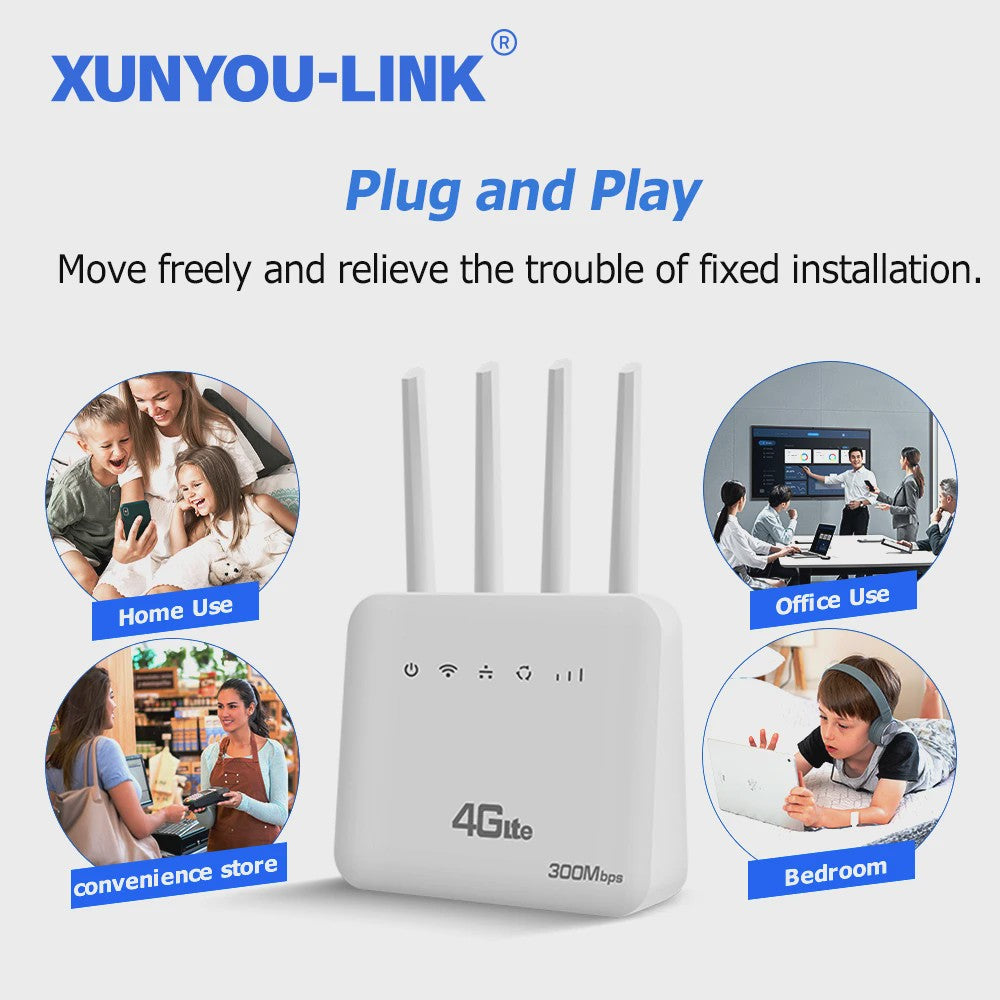 Krachtige 4G LTE WiFi Router met WiFi 6, 300Mbps Snelheid en SIM-kaart ondersteuning voor 32 apparaten