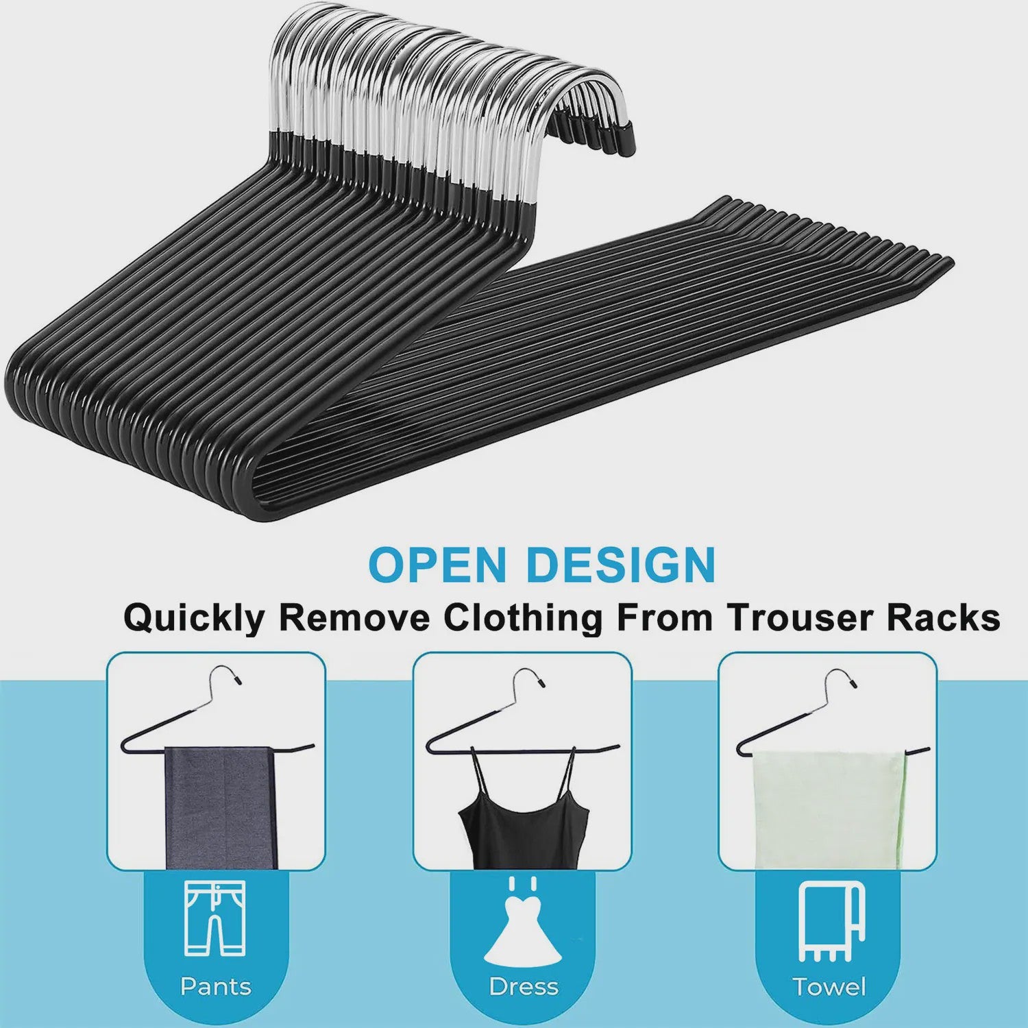 30-Pack Metalen Kledinghangers - Ruimtebesparend met Open Design voor Broeken, Jeans, Handdoeken & Sjaals