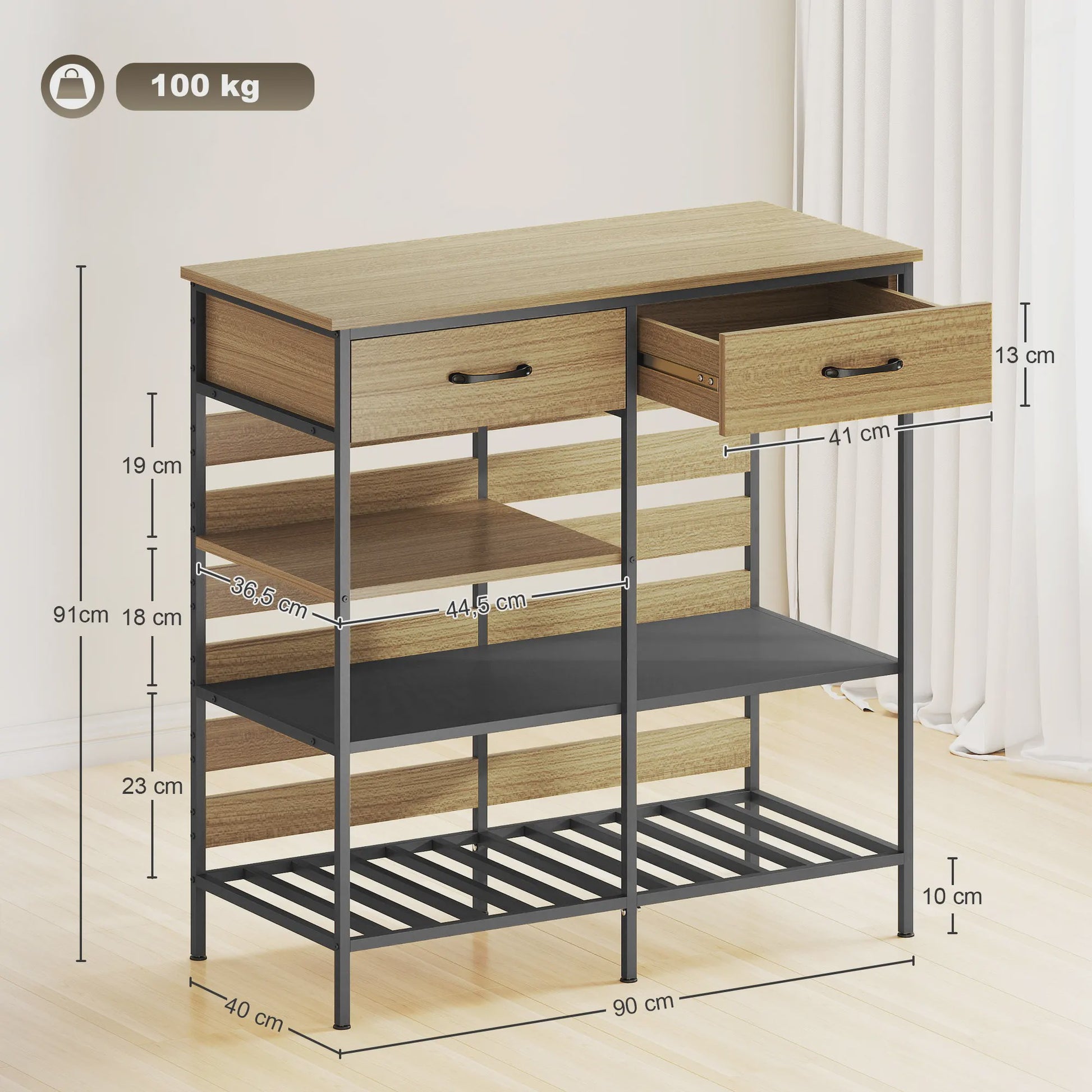 HOMCOM Keuken Buffet met 2 Lades en 3 Open Planken - Industriële Opbergunit