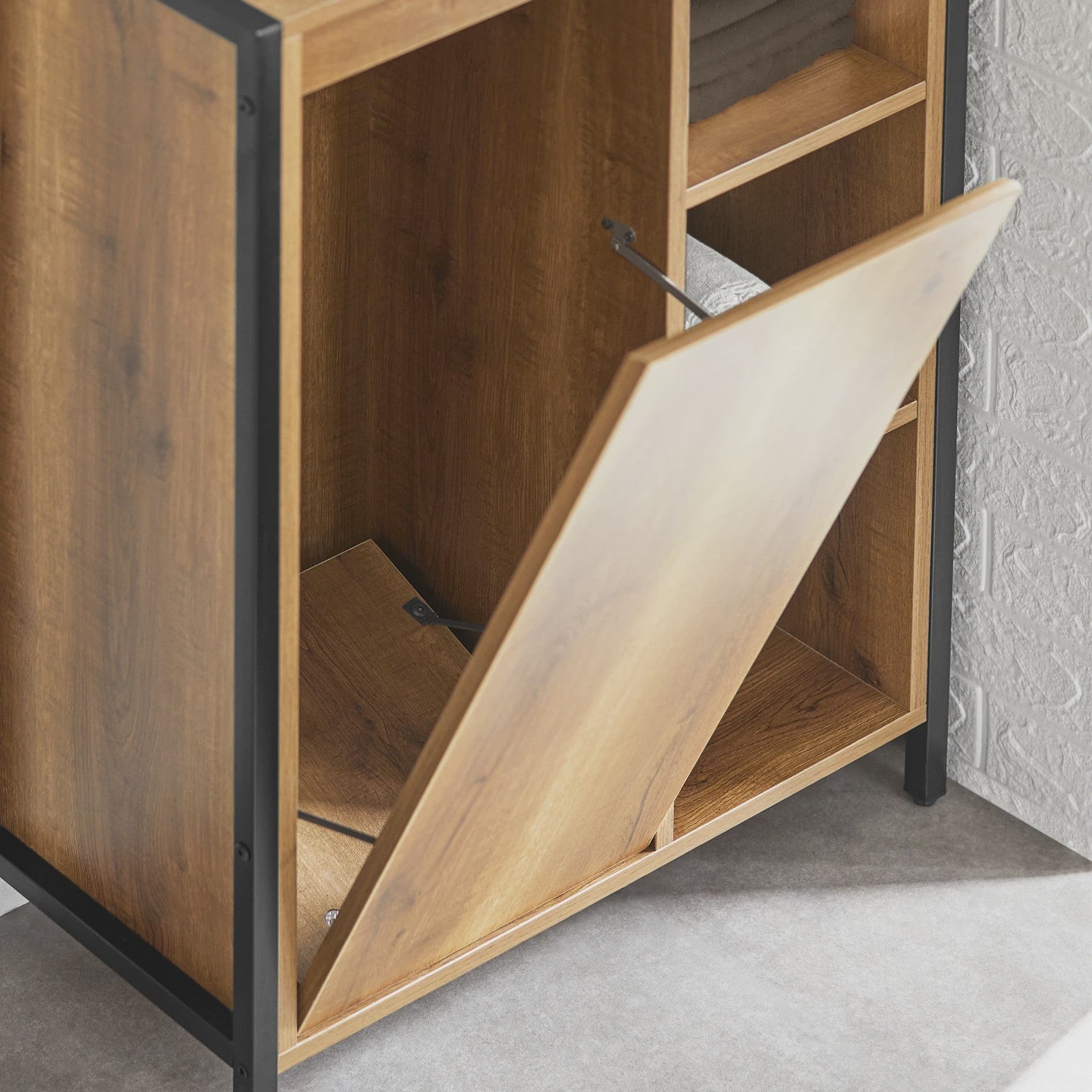 SoBuy BZR65-PF Wasgoedkast met Uitklapbare Waszakken - Badkamermeubel 60x90x30cm