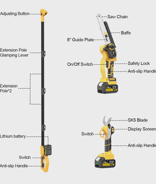 Hecus 4-in-1 Telescopische Snoeischaar & Kettingzaag - Borstelloos, voor Makita 18V Accu