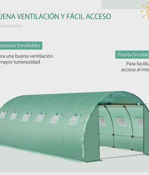 Outsunny Tunnel Kas Cover 6x3x2m met 12 Ramen en Roldeur - Bescherm uw Tuin