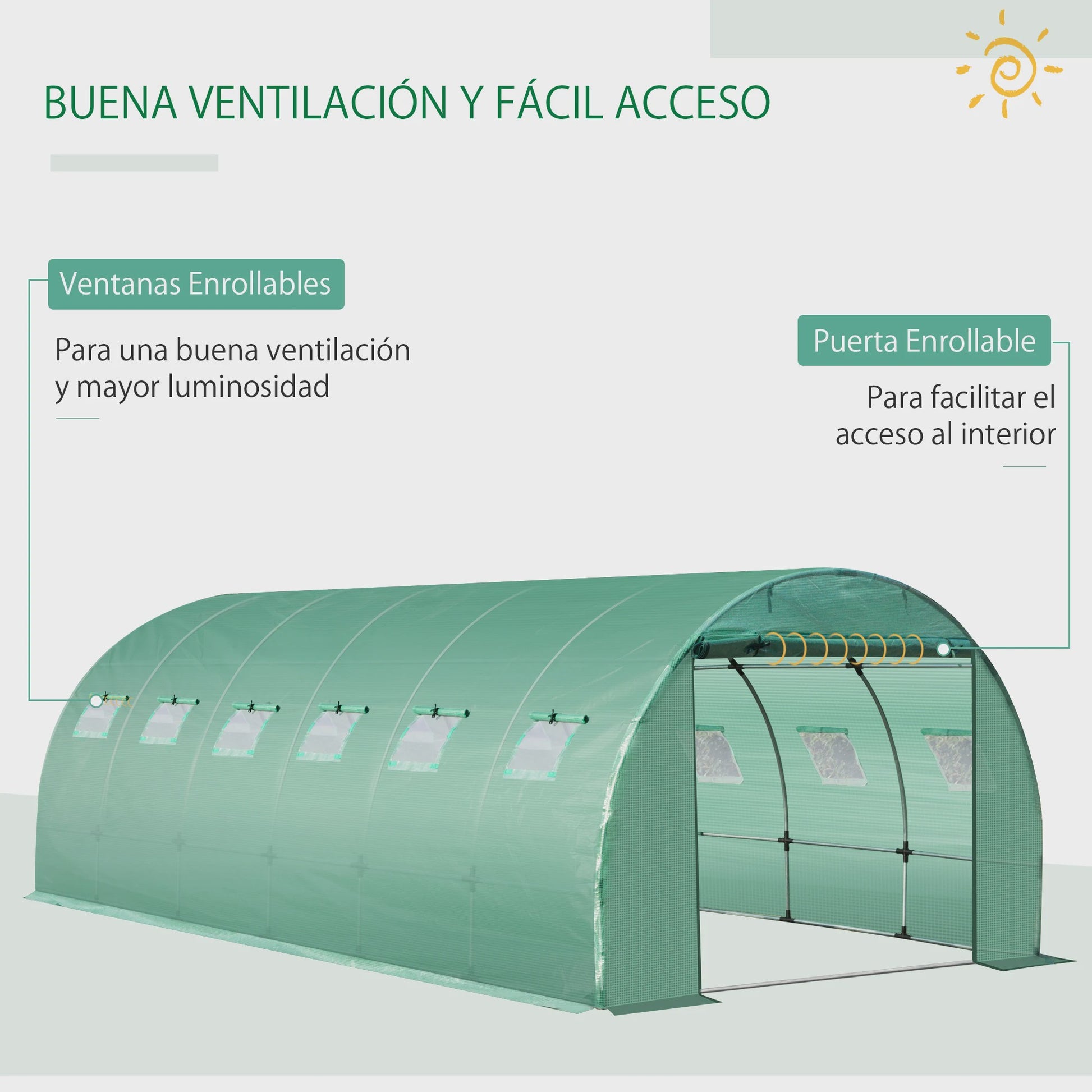 Outsunny Tunnel Kas Cover 6x3x2m met 12 Ramen en Roldeur - Bescherm uw Tuin