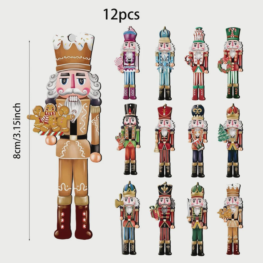 12x Houten Notenkraker Kersthanger - Decoratie voor Kerstboom & Nieuwjaar