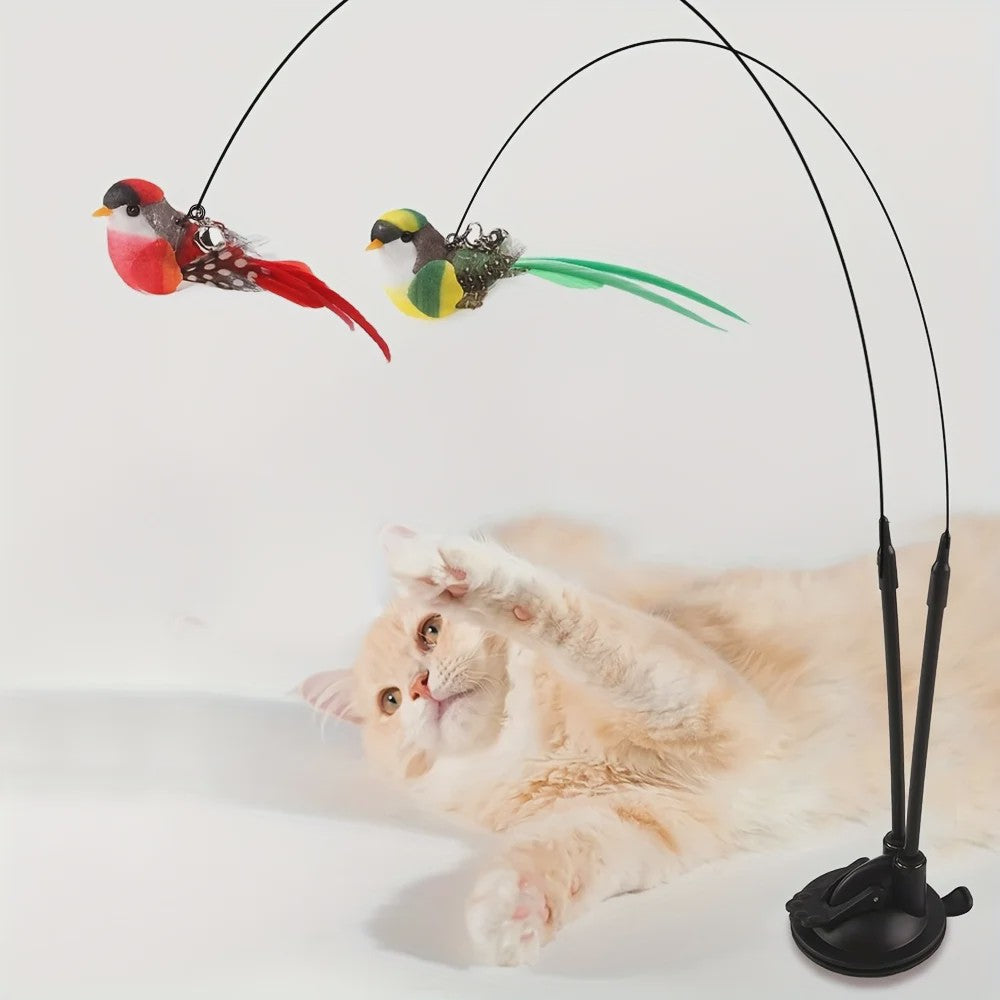 Interactieve Katten Speelstok met Dubbele Vogel en Sterke Zuignap
