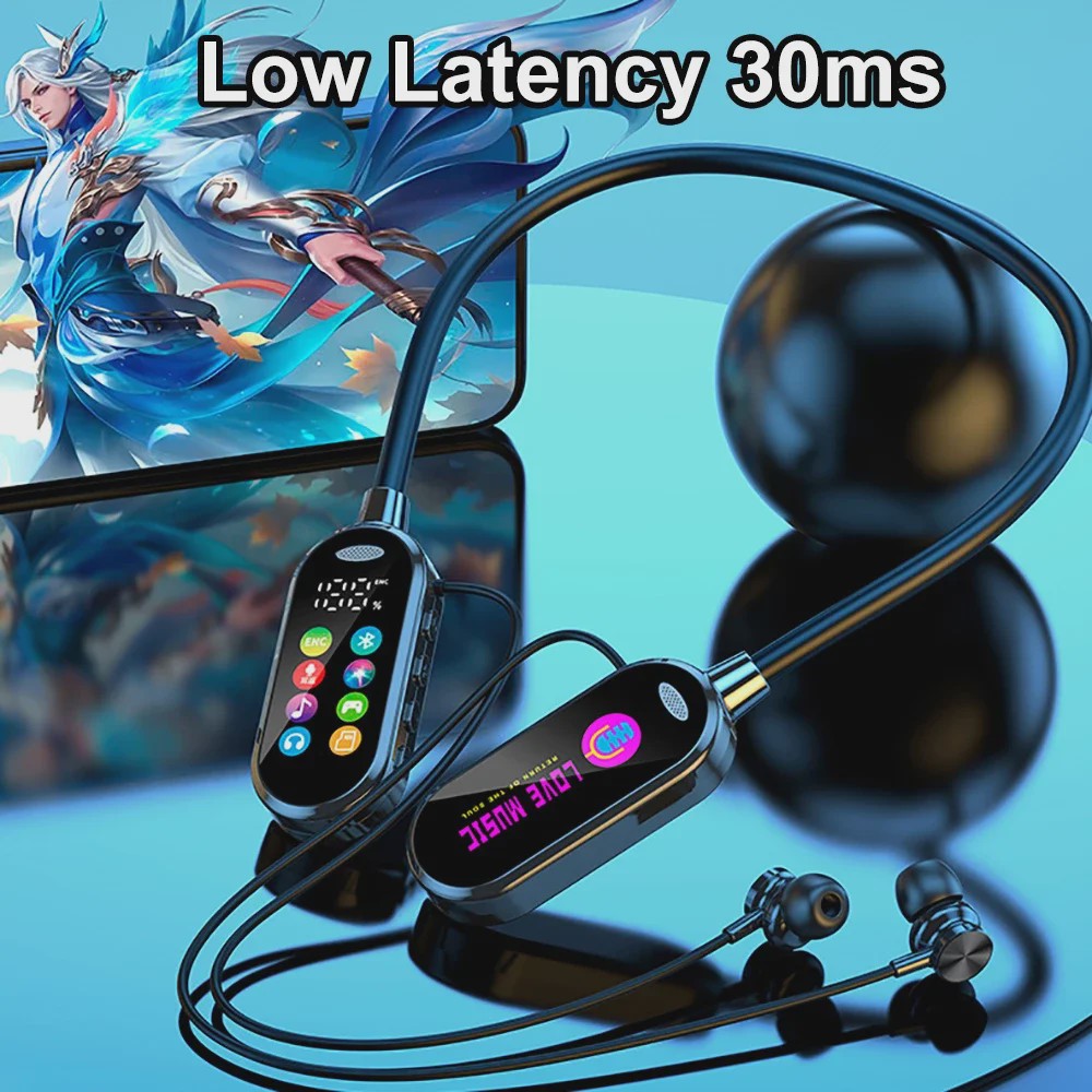 KEBIDUMEI Bluetooth 5.4 Nekband Oordopjes met Kleurenscherm, ENC Noise Reduction & TF Kaart