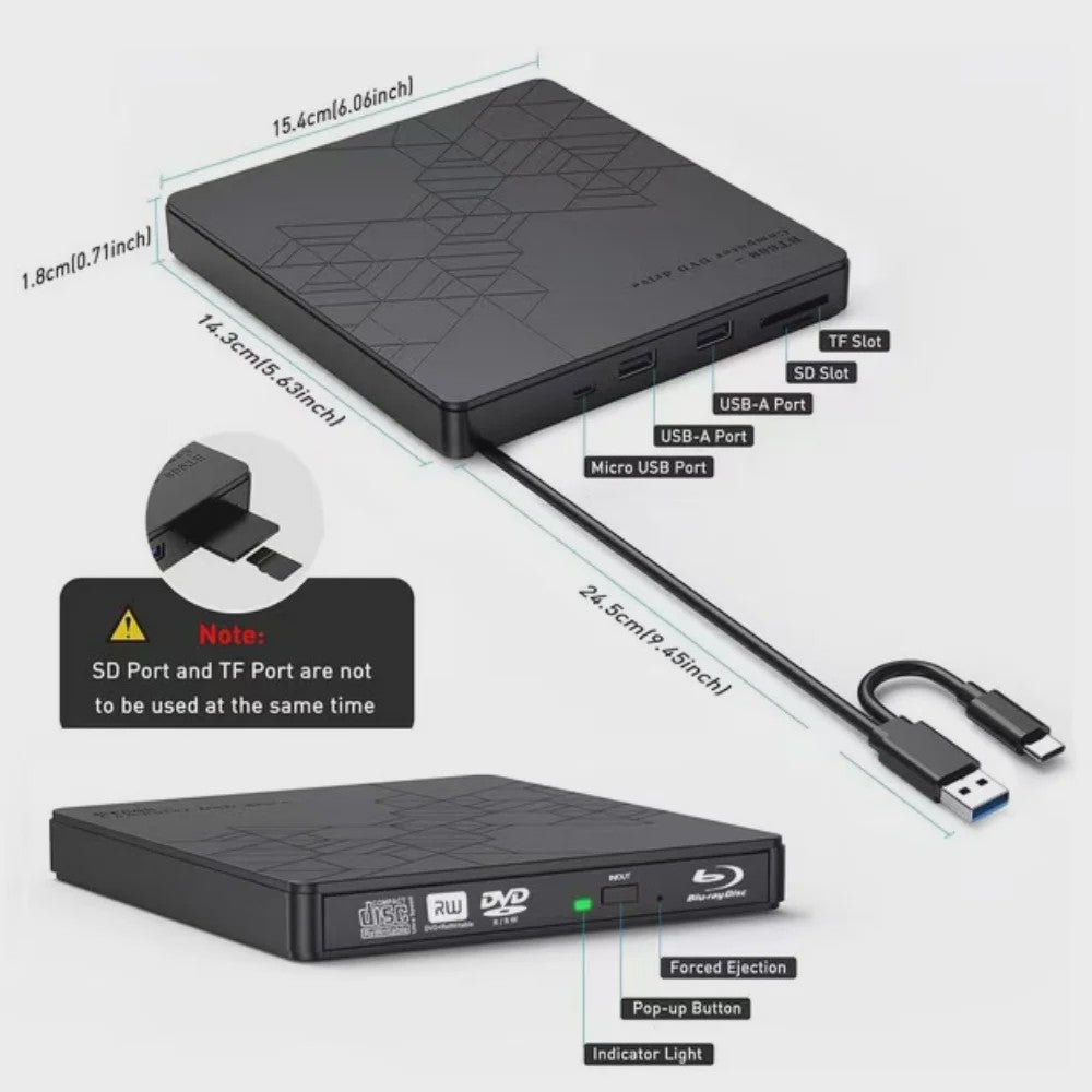 Externe 5-in-1 Blu-ray Drive: BD/DVD/CD Brander & Lezer voor Laptop & PC